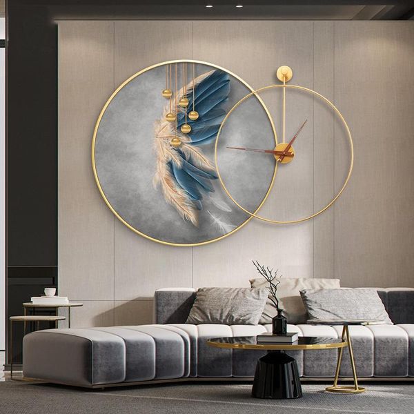 

wall clocks nordic light luxury art clock living room decoration feather decorative painting creative hanging watch modern decor