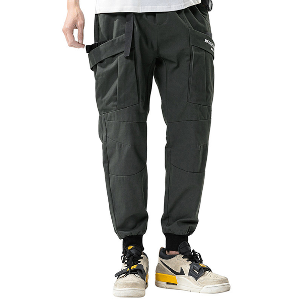 

men's pants cargo 2021 spring brand hip hop loose multi pocket beam feet casual men pantalon homme streetwear sport trousers, Black