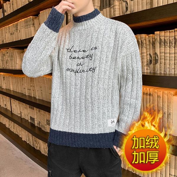 

men's sweaters winter thick warm cashmere half turtleneck sweater knitted slim pullover classic wool, White;black