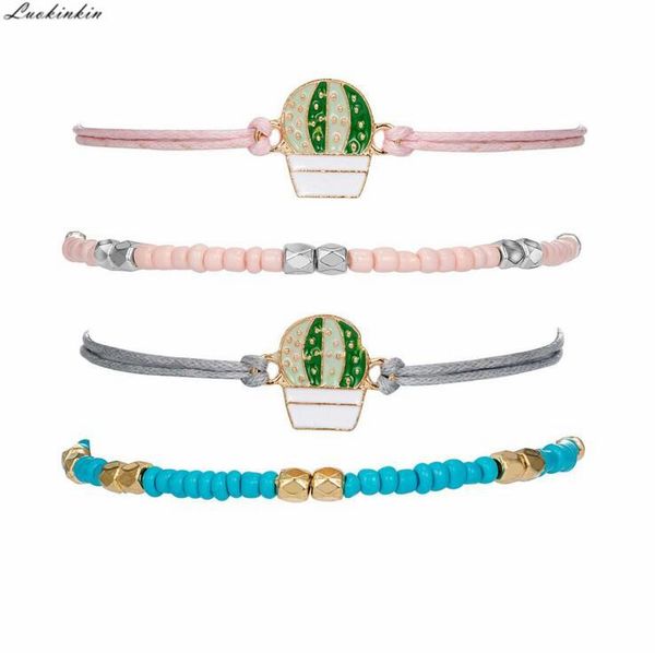 

link, chain simple pink&blue rope&resin beads cactus shape boho bracelet fashion women accessories in jewelry 2021 4 pcs/set, Black