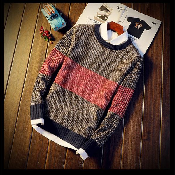 

men's sweaters autumn casual sweater o-neck striped slim fit knitted mens pullovers knielastic pullover men pull homme, White;black