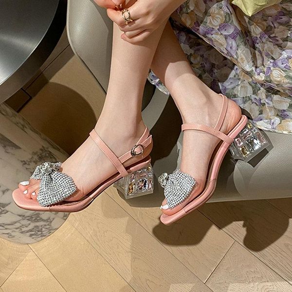 

dress shoes summer women sandals crystal bowties thick heels pumps for genuine leather party office lady woman size 34-43, Black