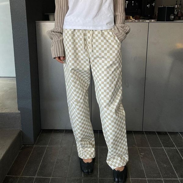 

women's pants & capris 2021 check wide-leg women checked high waist loose trousers female summer fashion sweet ladies long, Black;white