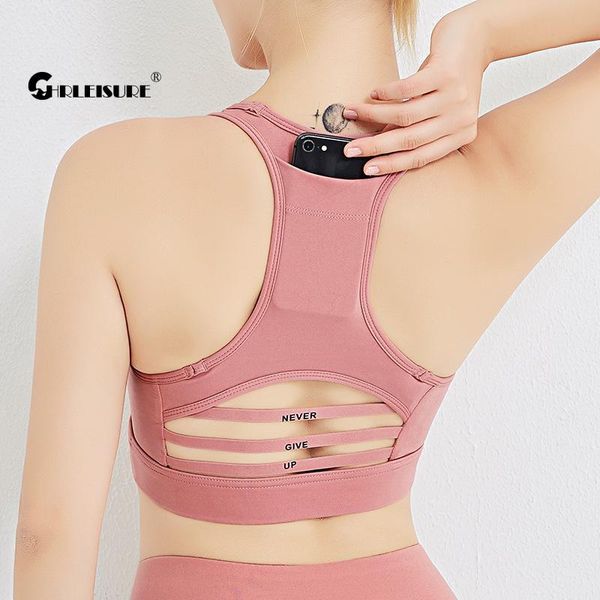 Mesh Sports Top Back Pocket Bar Letters Antiurto Yoga Intimo da donna Running Traspirante Quick Dry Gym Bra Outfit