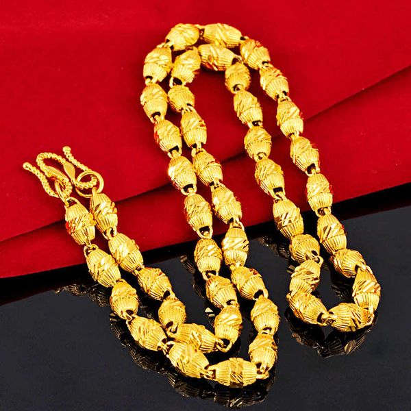 

7mm men's olive beads chains 24k gold plated beaded necklaces njgn086b fashion wedding gift men yellow gold plate chain necklace, Silver