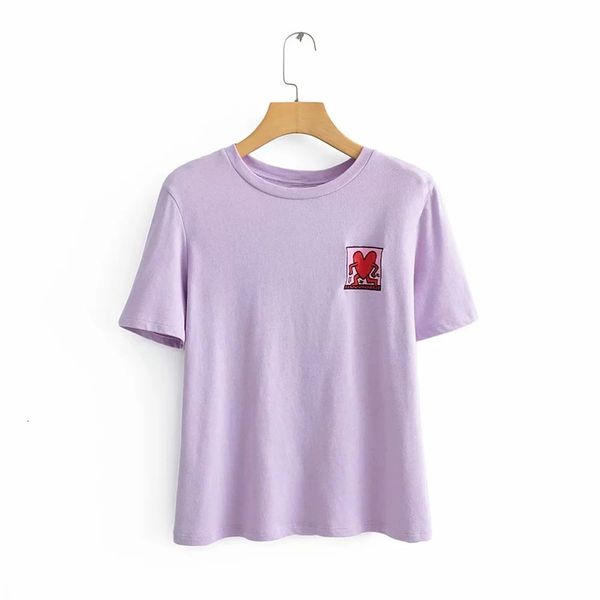 

women's sweaters casual summer-spring cotton purple za t-shirt female embroidery heart o-neck tee short sleeve femme d7vh, White;black