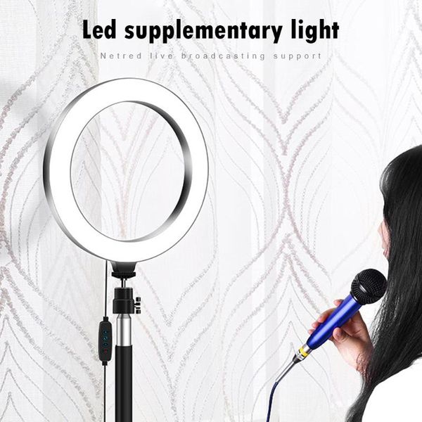 

durable 20cm led selfie ring light 3200k-5500k high-quality pography dimmable video fill lamp with tripod live broadcast prop flash heads