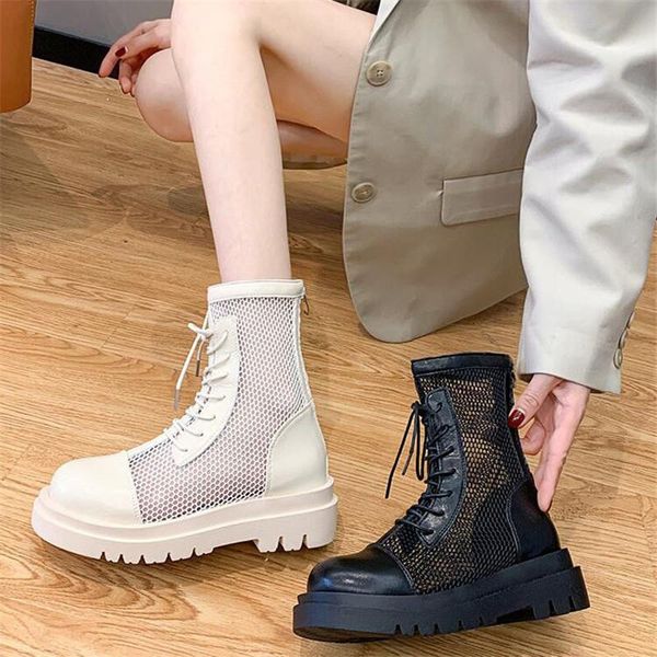 

boots mesh women summer fashion lace up ankle woman shoes black sandals hollow breathable zipper platform socks