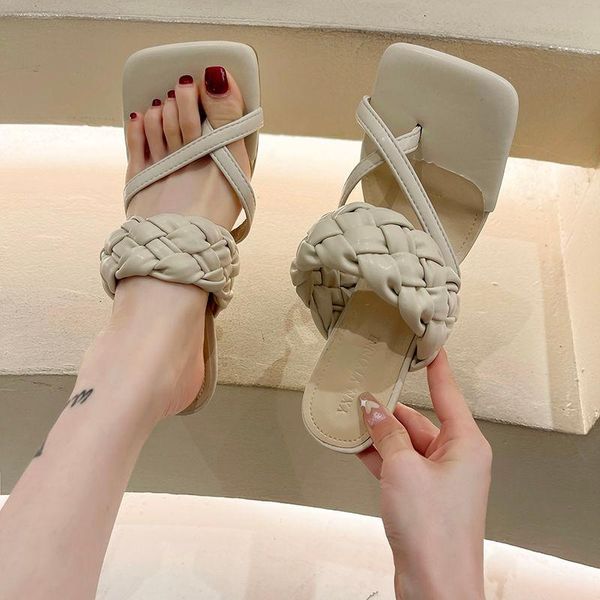 

sandals flip-toe and slippers for women to wear 2021 high-heeled, Black