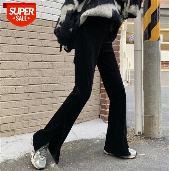 

street fried pants high-waist straight-leg plus velvet wide-leg women casual flared #qz5z, Black;gray