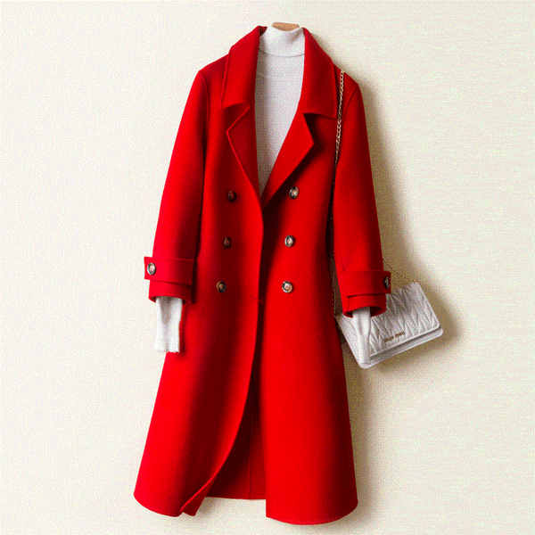 

women's wool & blends 2021 autumn winter long double-sided cashmere coat slim women high-end 100% jacket young ladies fashion clothing, Black
