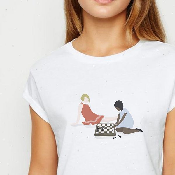 

women white play chess motion oversize spring summer t shirt avant garde show thin vestidos round collar shirts