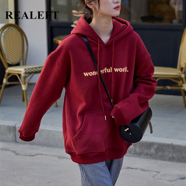 

fleece hooded pullover korean style winter long sleeve loose casual women's sweatshirts autumn 210428, Black
