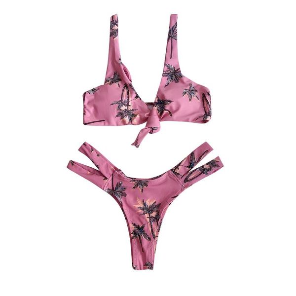 

one-piece suits women multi color and leaf print high-waisted bikini sets swimsuit bow-knot two pieces swimwear 2021 beach bathing t1