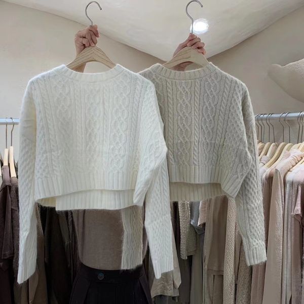 

autumn and winter all-match short hooded outer wear twist round neck long sleeve sweater women 210514, White;black