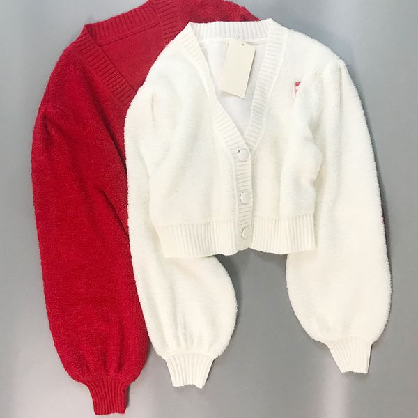 

317 2021 Milan Style Summer Sweater Cardigan Brand Same Style Regular Long Sleeve V Neck Kint Sweater Red White Women Clothes xue, White;black