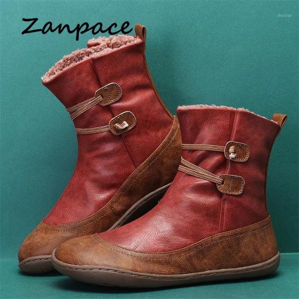 

boots zanpace 2021 leather winter snow resistant sole fur warm platform shoes casual round toe ankle for women1, Black