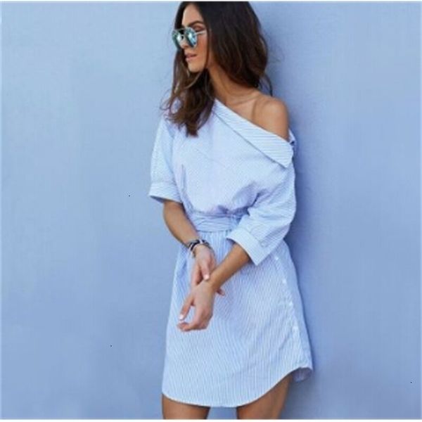 

striped dress for women summer shirt dresses one shoulder off the shoulder single breasted dress_yw_rw, Black;gray
