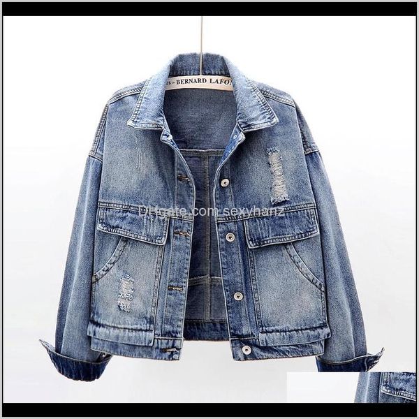 

jackets coats womens clothing apparel drop delivery 2021 spring korean frayed denim women outerwear chaqueta mujer harajuku vintage slim jea, Black;brown