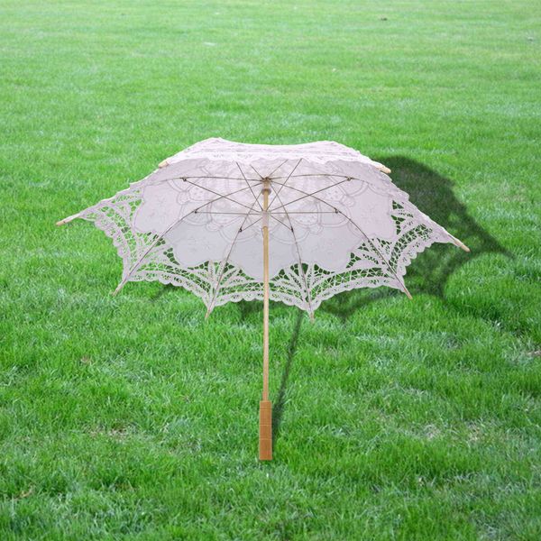 Noiva guarda-chuva de casamento 30/52 / 68cm bordado artesanal laço parasol guarda-chuva de algodão de algodão elegante decoração de festa nupcial 210610