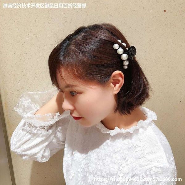 

hairpin korean grab bath makeup imitation pearl elegant lady hairpin vertical horsetail shark clip, Golden;silver