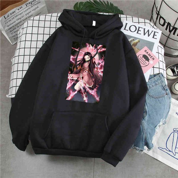 

men's hoodie, devil killer midouzi print, polar lining, warm clothing, harajuku animation sweatshirt, autumn and winter, Black