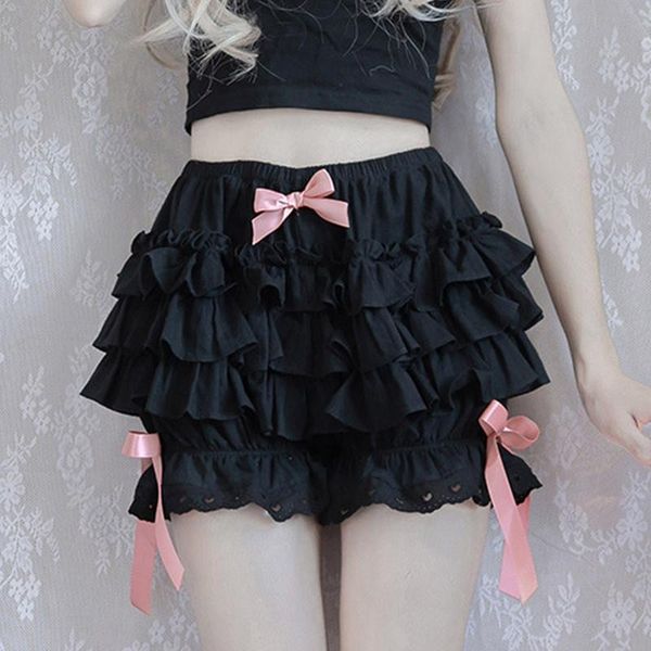 

women's panties womens vintage victorian gothic pantaloons costume elastic waist layered ruffle lace trim loose pumpkin shorts bloomers, Black;pink