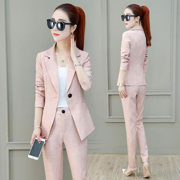 

women's tracksuits casual fashion temperament suit 2021 summer slim solid color jacket was thin feet pants wild two-piece, Gray
