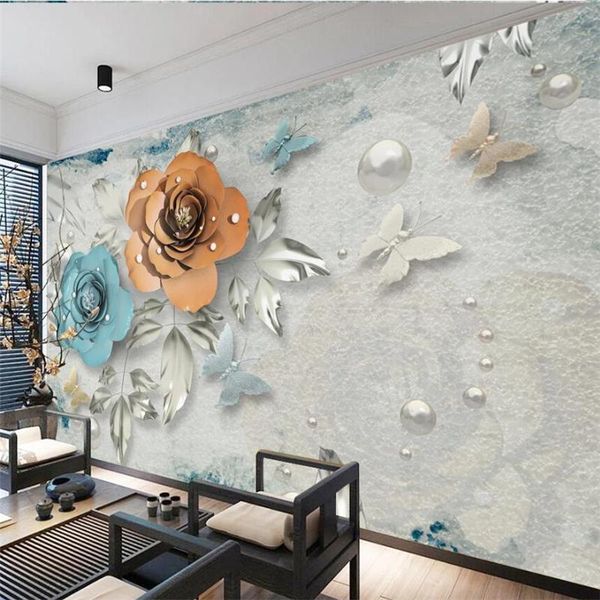 

wallpapers diantu custom large wall painter retro light luxury three-dimensional jewelry rose flower tv sofa background mural wallpaper