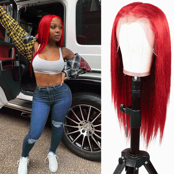 

lace wigs 13x1 front human hair red part straight peruvian remy black women 180% wig shiningstar, Black;brown