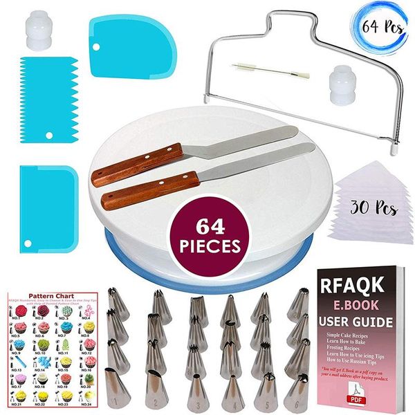 

baking & pastry tools 64-piece cake turntable set decorating mouth non-slip cream scraper bag kit