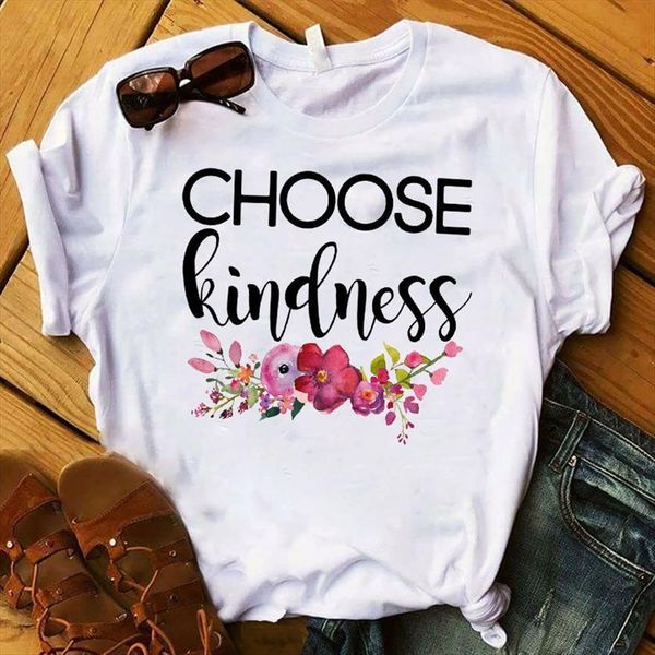 

choose kindness flowers print women t shirt short sleeve tee clothes graphic, White