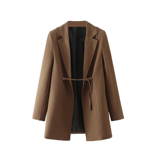 

women's suits & blazers autumn camel color suit tie belt design long-sleeved loose jacket chic unique high street style, White;black