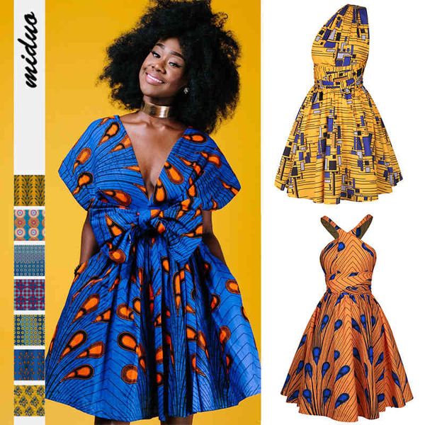 Múltiplas maneiras de usar vestido de mulher africano Dashiki Imprimir Mulheres Casuais Vestidos Estilo étnico Vintage Vintage Robe V-Neck Sexy 210524