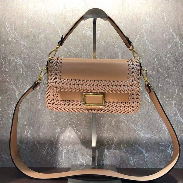 

crossbody baguette bag genuine leather woven handbag purse handle tote bags fashion letter magnetic hasp interior pockets flap handbags