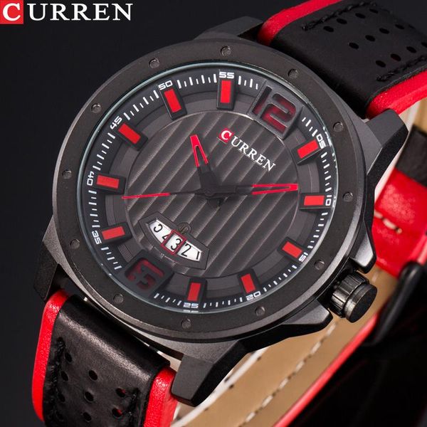 

wristwatches curren fashion design casual quartz men watches leather strap male clock display date black wrist watch montre homme, Slivery;brown
