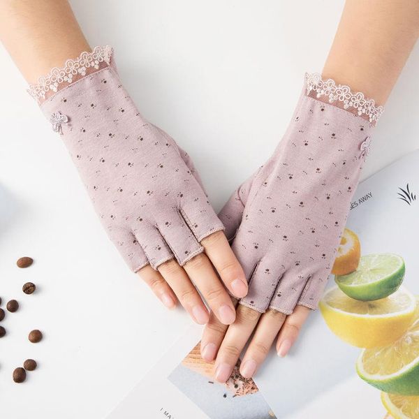 

cycling gloves sunscreen half finger for women summer anti ultraviolet short thin slip driving breathable touch screen pure cotton, Black