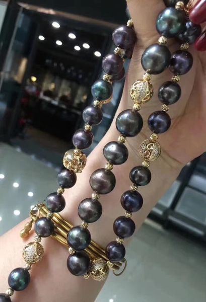 

necklaces d1021 necklace fine jewelry 11-14mm almost round fresh water black pearl for women presents, Silver