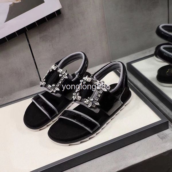 

sandals summer style square button sandals leather thick bottom muffin flat casual women's shoes, Black