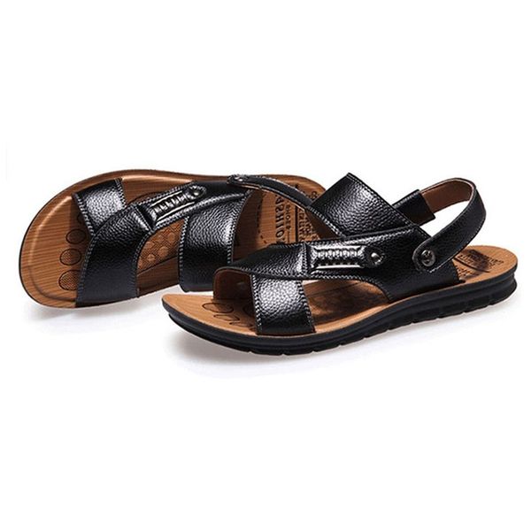 

new fashion men sandals summer genuine leather roman sandals men casual shoes beach flip flops outdoor slippers shoes sneakers women men sho, Black