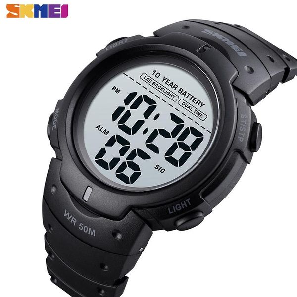 

wristwatches skmei led dual time watch men ten year battery digital mens waterproof 12 24 hours alarm clock montre homme 1561, Slivery;brown