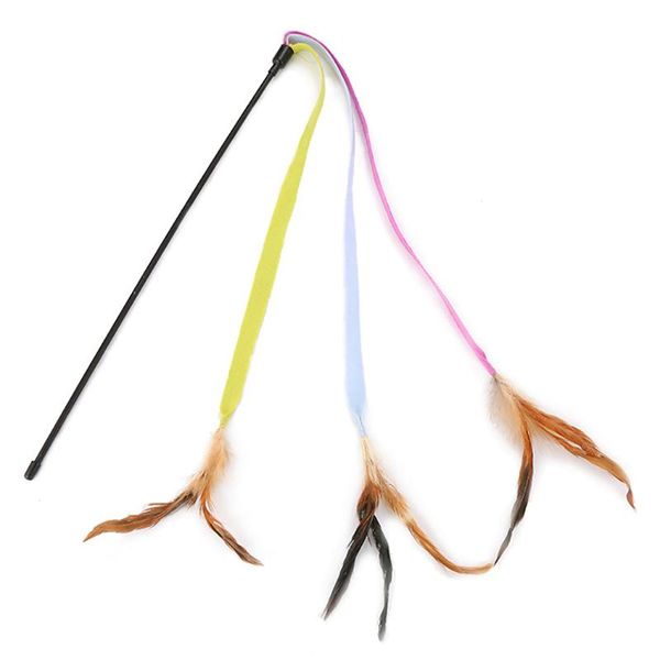 

cat interactive toy stick feather wand plastic artificial colorful teaser pet cats kittens toys supplies random color