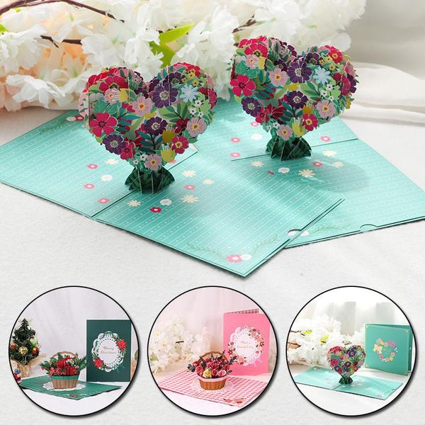 Grußkarten 3D-Up Blumen Weihnachtskarte Geschenke Postkarte Herz Flowerstree Hochzeitseinladungen mit leer