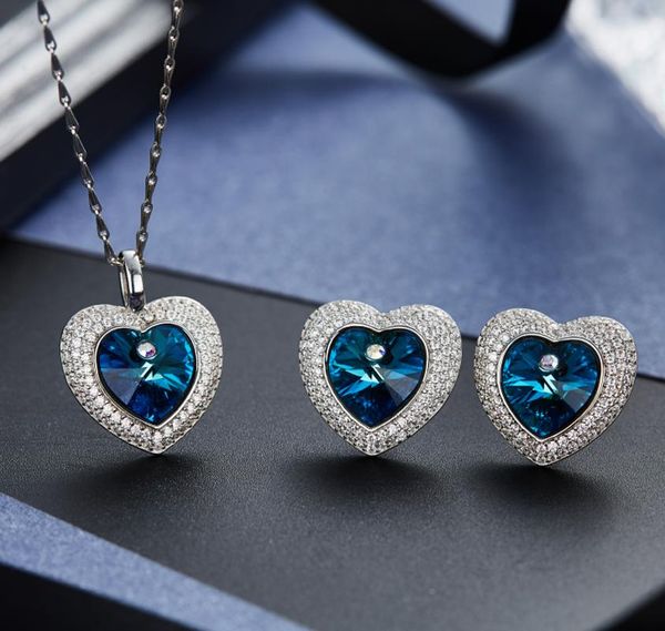 

earrings & necklace simple heart woman sliver earring jewelry sets blue, Silver