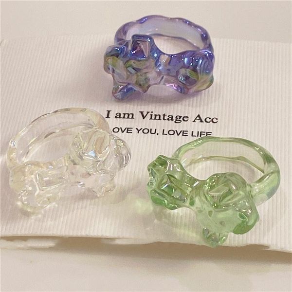 

cluster rings punki retro color resin ring korean version of transparent bow girly candy ring, various styles, Golden;silver