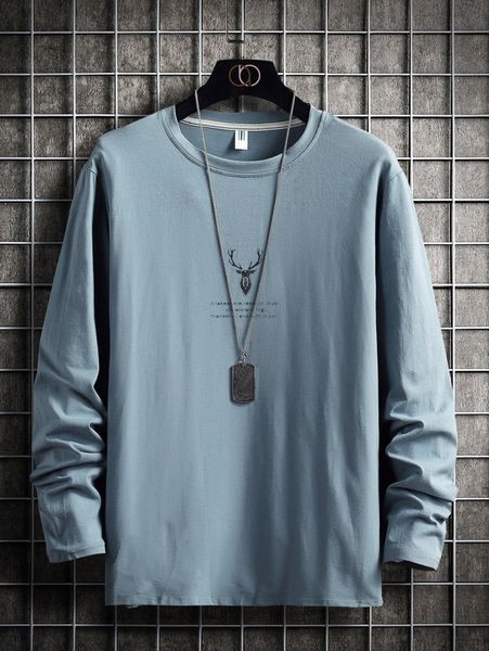 

men slogan & elk print tee p8x3#, White;black