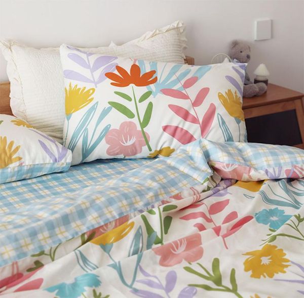 

bedding sets lovely colorful flower set kid teen girl,fashion cotton twin full  home textile bed sheet pillow case duvet cover