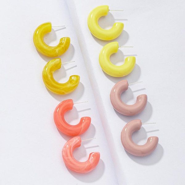 

summer simple trendy colorful candy color acrylic c-shaped resin hoop earrings for women fashion jewelry gifts & huggie, Golden;silver
