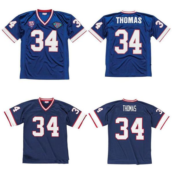 

stitched football jersey 34 thurman thomas 1990 mitchell & ness retro rugby jerseys men women youth s-6xl, Black;red
