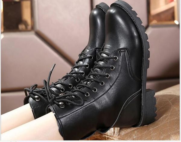 

women boots winter fashion style classic motorcycle black punk bandage autumn waterproof shoes large size